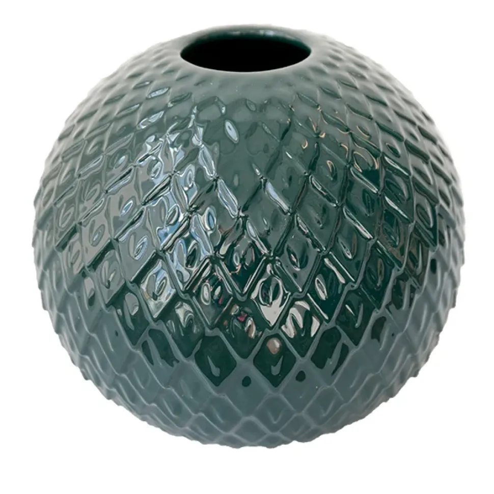 Vase rond en céramique vert foncé, 6 x 7″