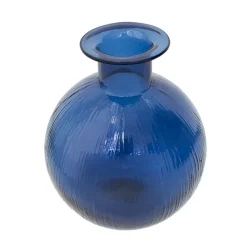 Vase rond en verre bleu foncé, 10 x 8″
