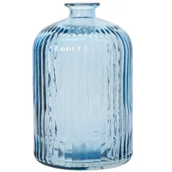 Vase soliflore bleu strié en verre recyclé, 9 x 6″