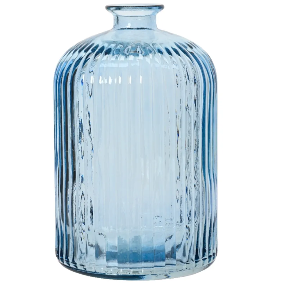 Vase soliflore bleu strié en verre recyclé, 9 x 6″