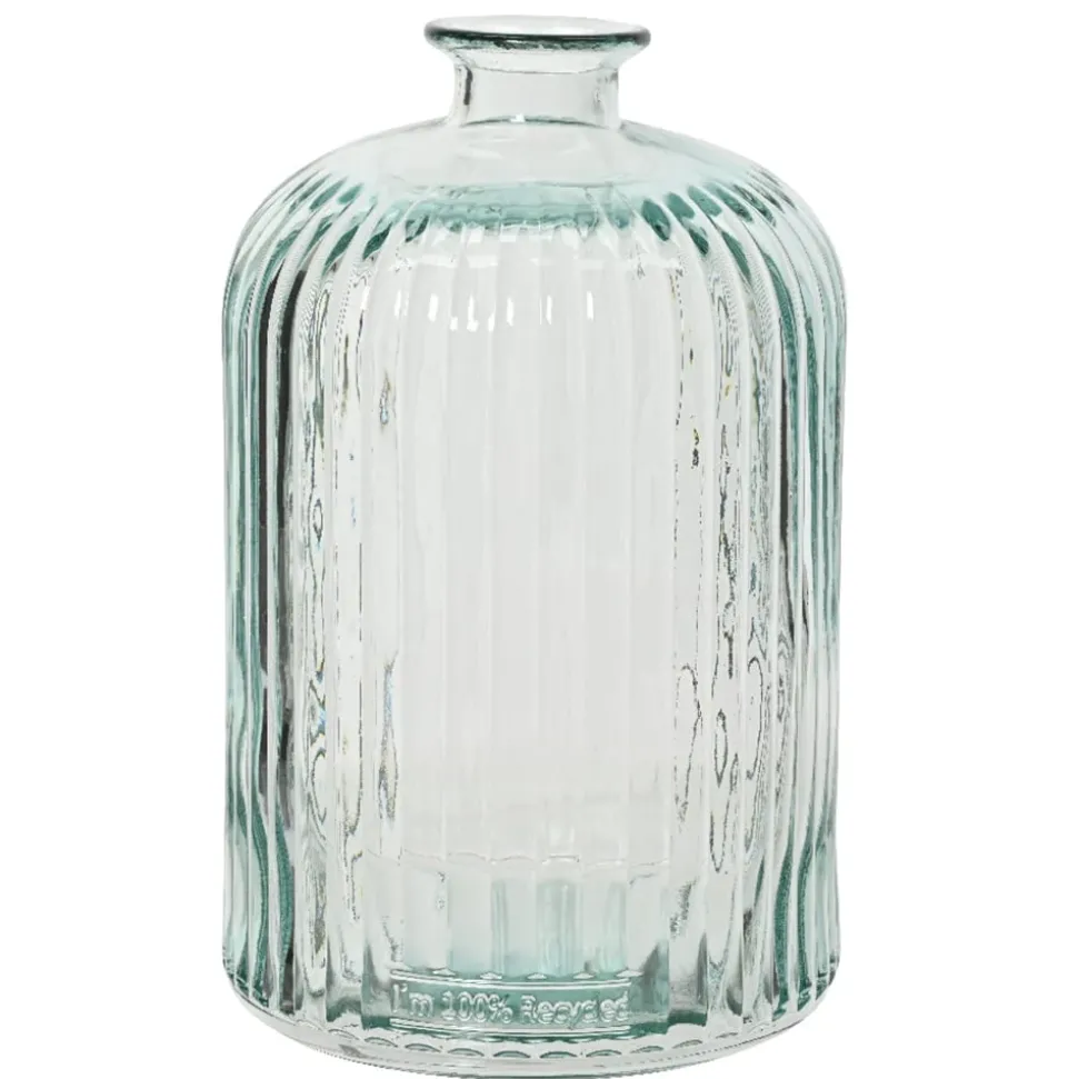 Vase soliflore gris strié en verre recyclé, 9 x 6″