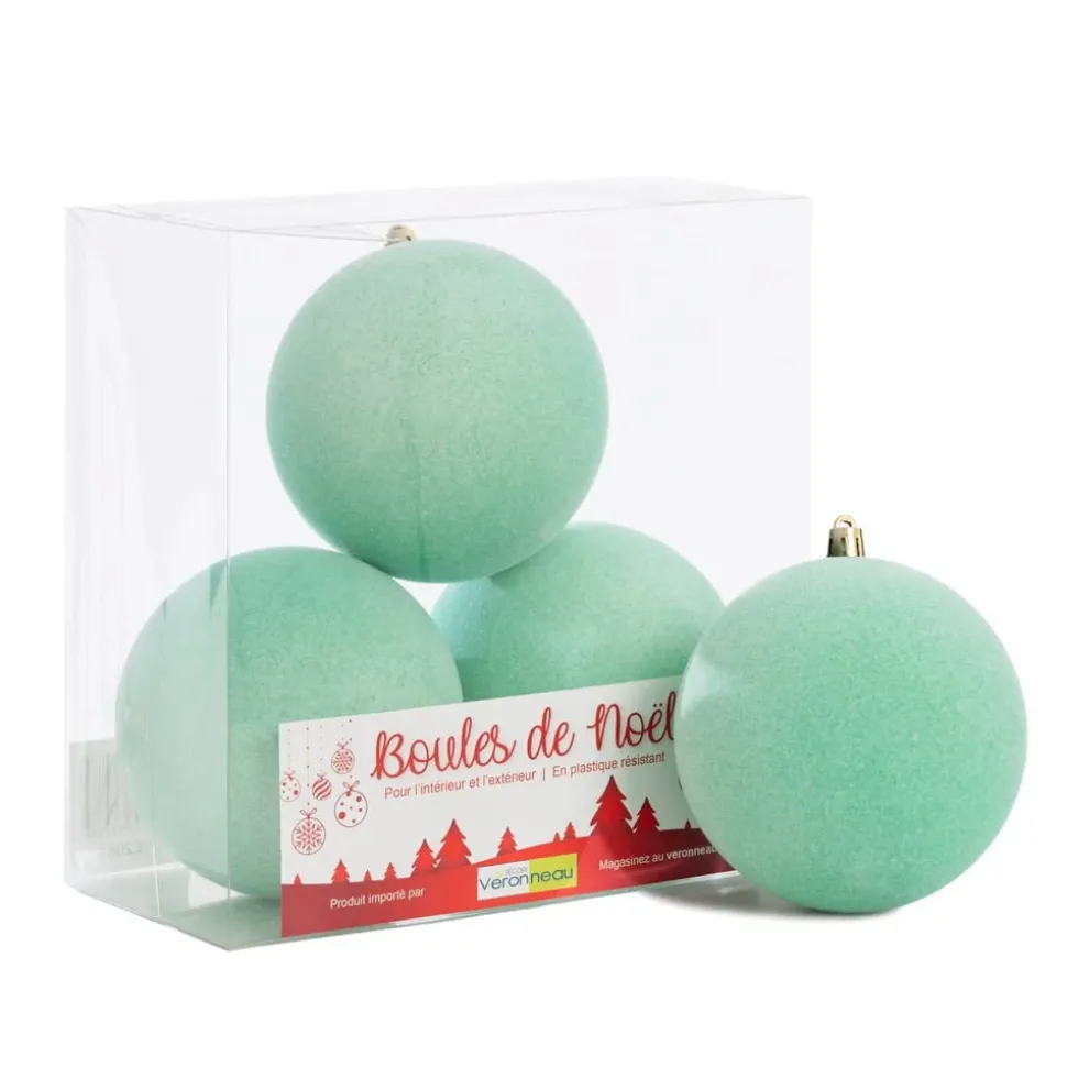 Velvet aqua Christmas ball ornaments, 4"