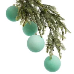 Velvet aqua Christmas ball ornaments, 4"