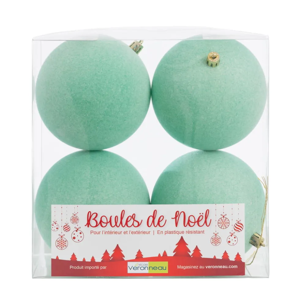Velvet aqua Christmas ball ornaments, 4"