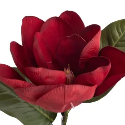 Velvet burgundy magnolia on stem, 24"