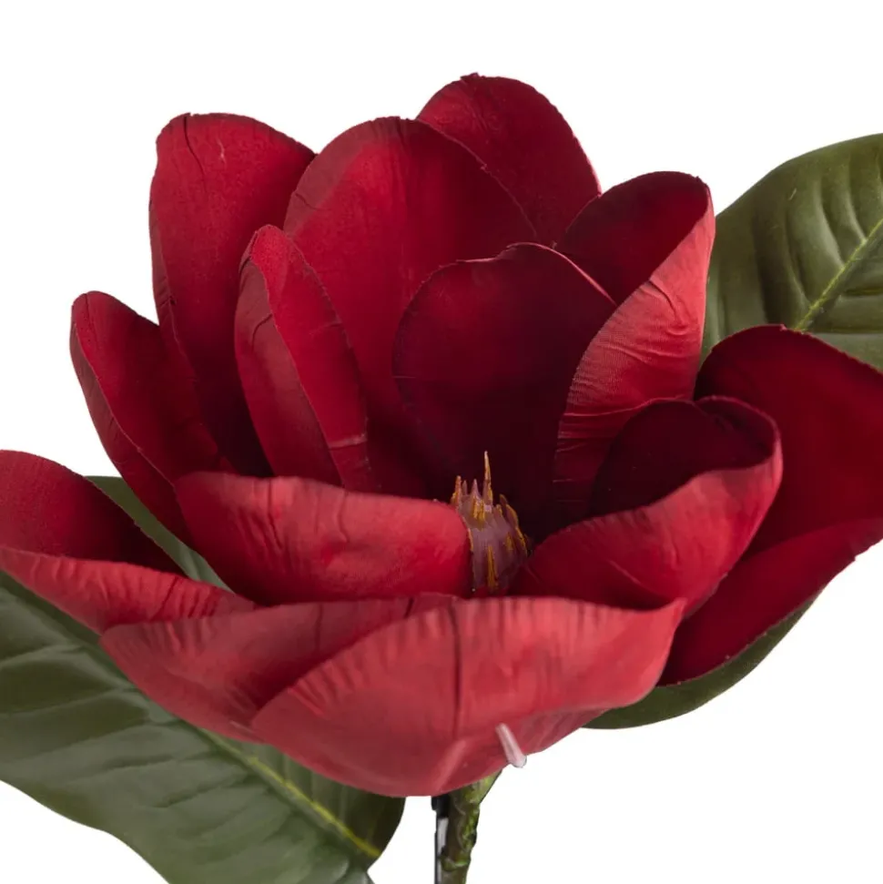 Velvet burgundy magnolia on stem, 24"