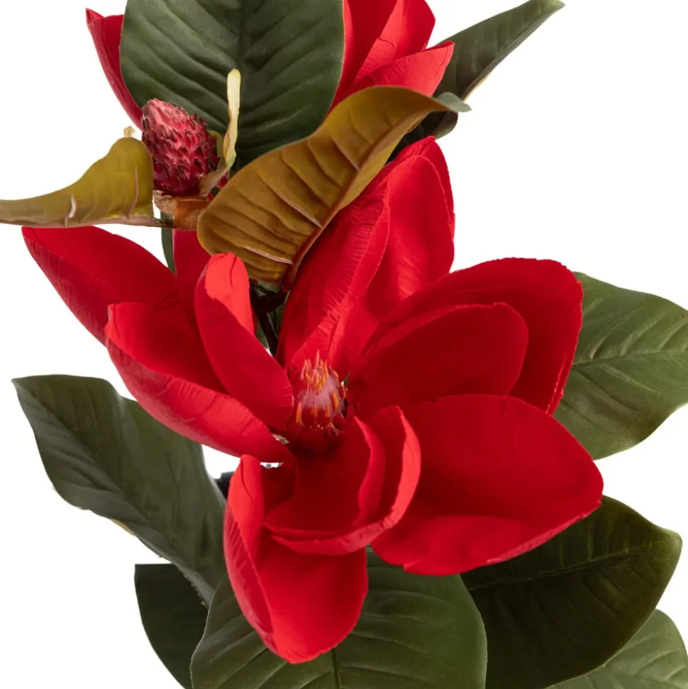 Velvet red magnolias on stem, 42"