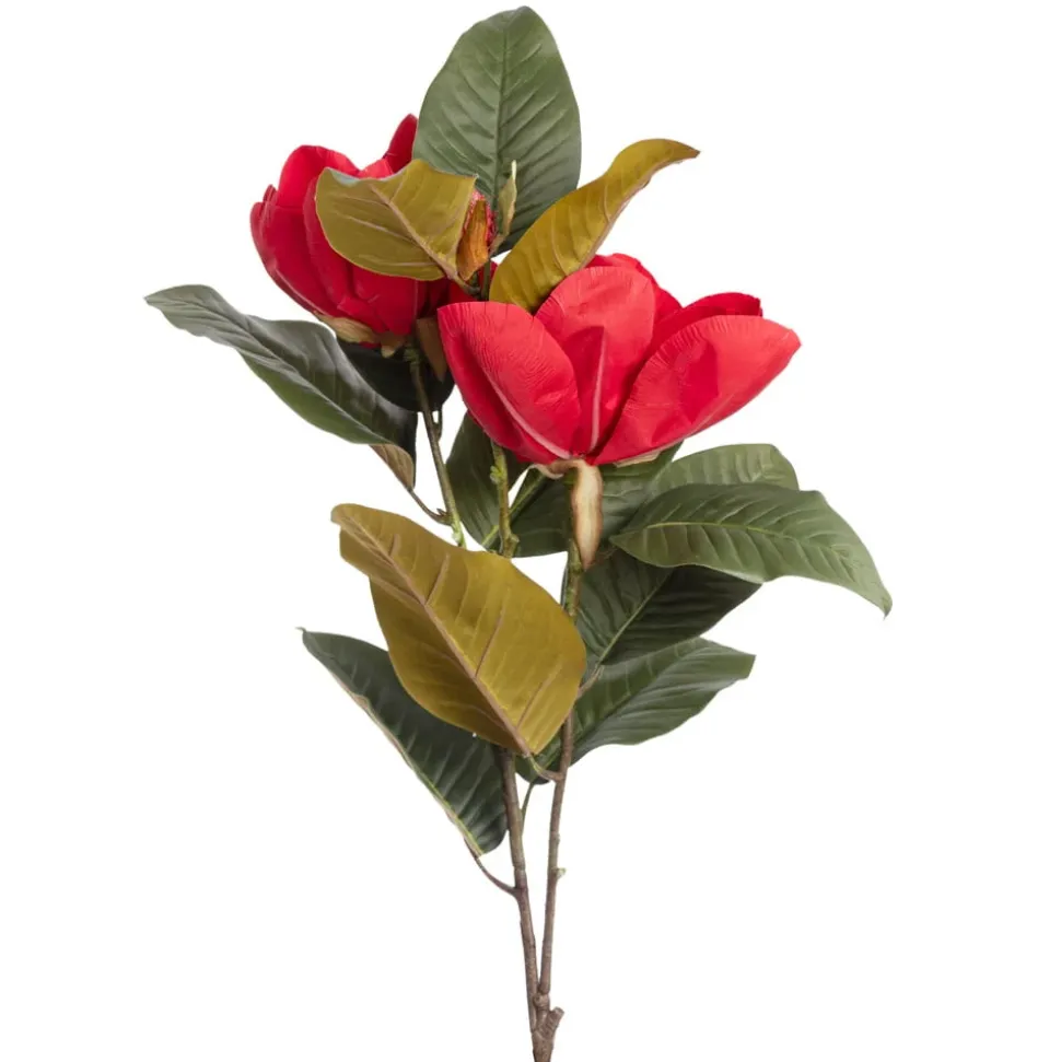 Velvet red magnolias on stem, 42"