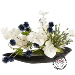 White and blue floral centerpiece