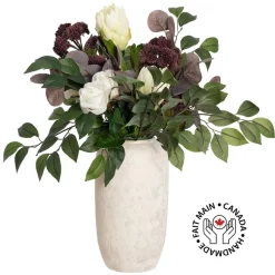 White and burgundy floral arrangement