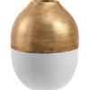 White and gold two-tone metal vase, 12"