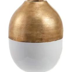 White and gold two-tone metal vase, 12"