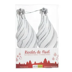 White and silver drop Christmas ornaments, 7″