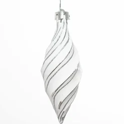 White and silver drop Christmas ornaments, 7″