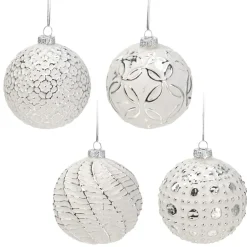 White and silver glass Christmas ornament, 3"