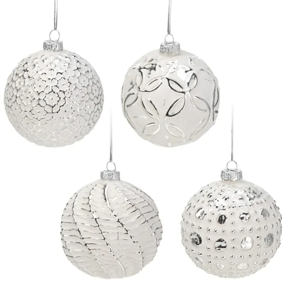 White and silver glass Christmas ornament, 3"