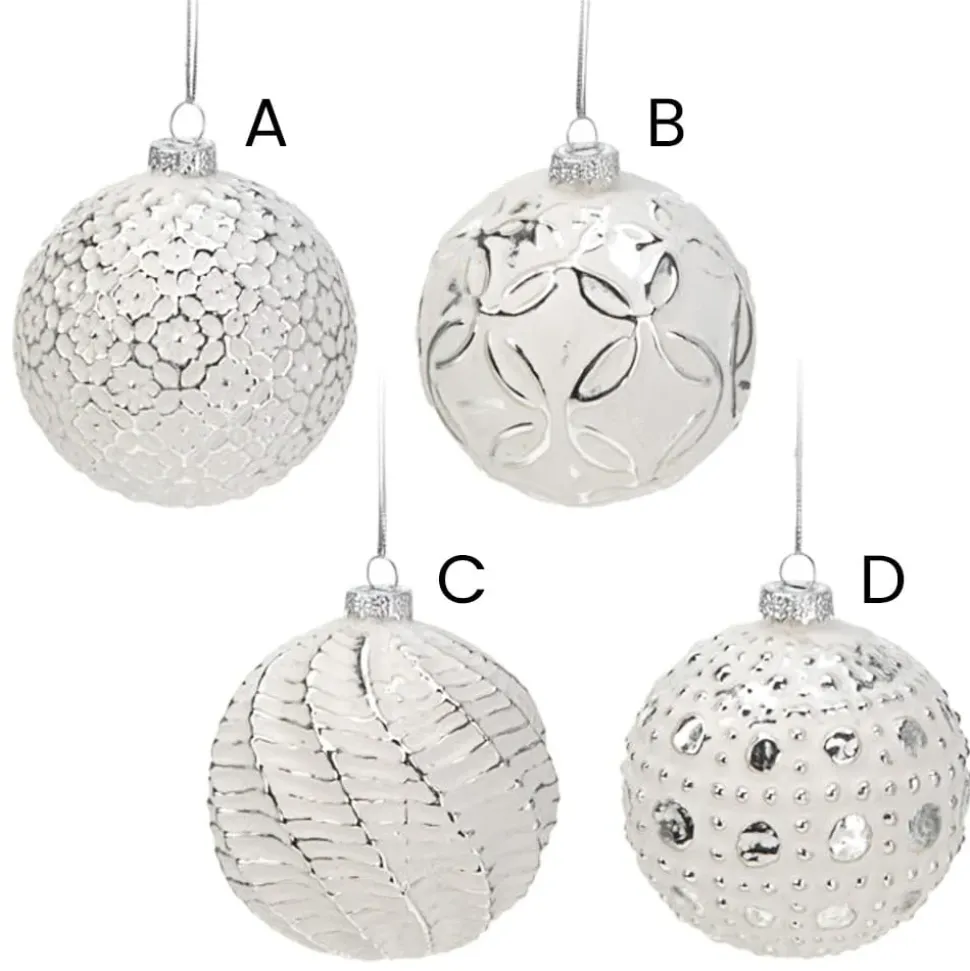 White and silver glass Christmas ornament, 3"