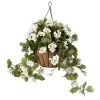 White geranium outdoor hanging flower basket, 24 x 22″