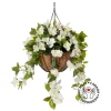 White hibiscus outdoor hanging flower basket, 24 x 22″