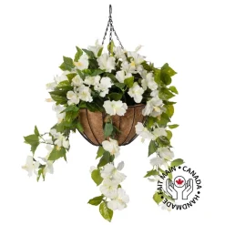 White hibiscus outdoor hanging flower basket, 24 x 22″