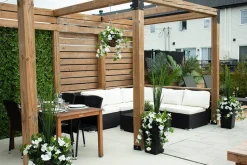 White hibiscus outdoor hanging flower basket, 24 x 22″