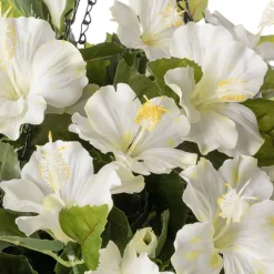 White hibiscus outdoor hanging flower basket, 24 x 22″