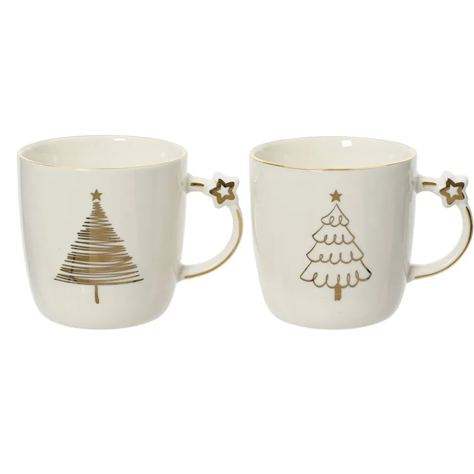 White porcelain mug with Christmas tree print, 3,5 x 2,5"