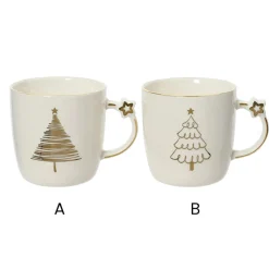 White porcelain mug with Christmas tree print, 3,5 x 2,5"