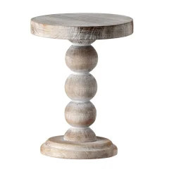 White wash wooden pillar candle holder, large