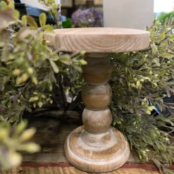 White wash wooden pillar candle holder, large