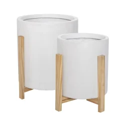 White wood plant pot stand