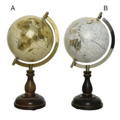 World globe on mango wood stand, 13 x 7″