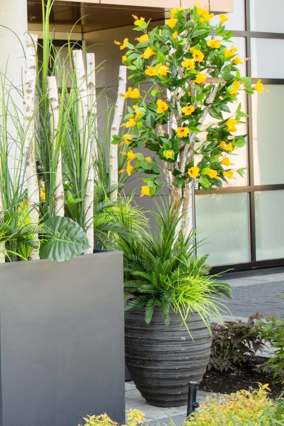 Yellow artificial outdoor hibiscus tree