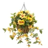 Yellow hibiscus outdoor hanging flower basket, 24 x 22″