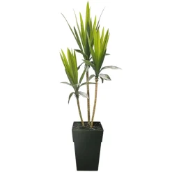 Yucca à trois troncs artificiel extérieur en pot, 68 x 27″