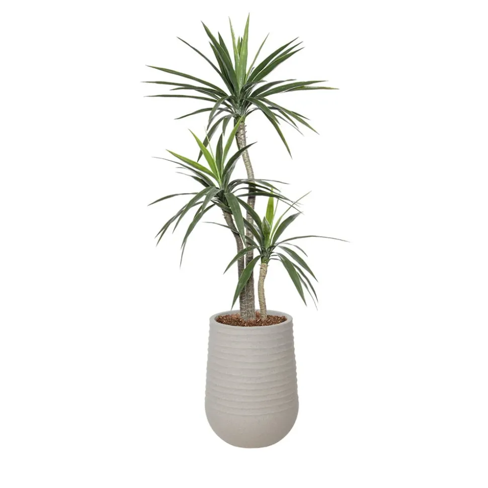 Yucca artificiel extérieur en pot beige fini terrazzo gris, 68″